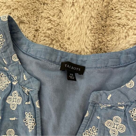 Talbots Dancing Flowers Embroidered Blue Costal Blouse - Picture 5 of 6